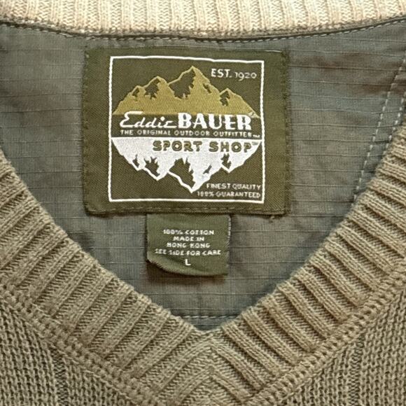 Eddie Bauer Sweater Vest Men's L Green Outdoor Sport Shop Pullover 100% Cotton - Picture 4 of 5